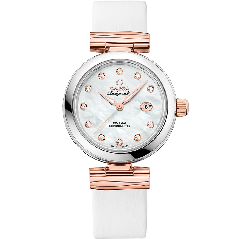Omega De Ville Ladymatic 34mm White Dial with Diamonds Stainless Steel Sedna™ 18k Rose Gold Strap 425.27.34.20.55.004