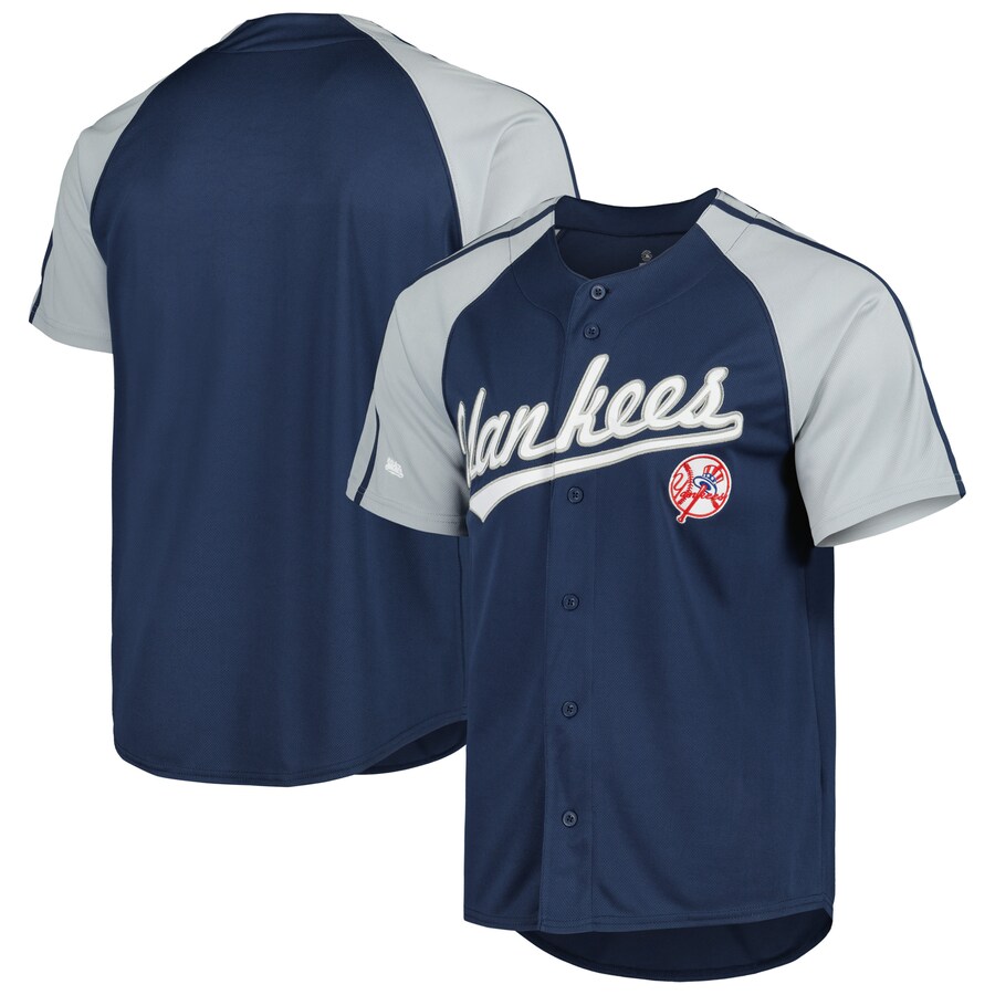 New York Yankees Stitches Button-Down Raglan Fashion Jersey Navy