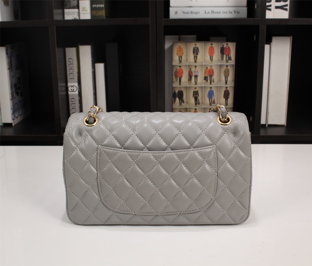 Chanel Classic Double Flap Bag Gold Hardware Gray 25Cm