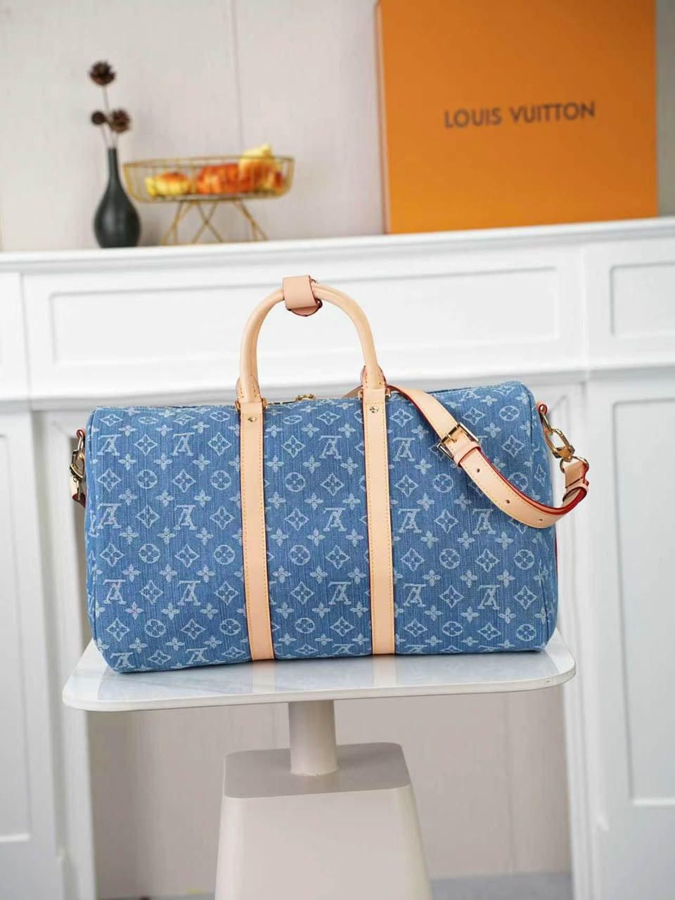 Louis Vuitton Keepall 45 Bag Blue Denim Fabric M27943