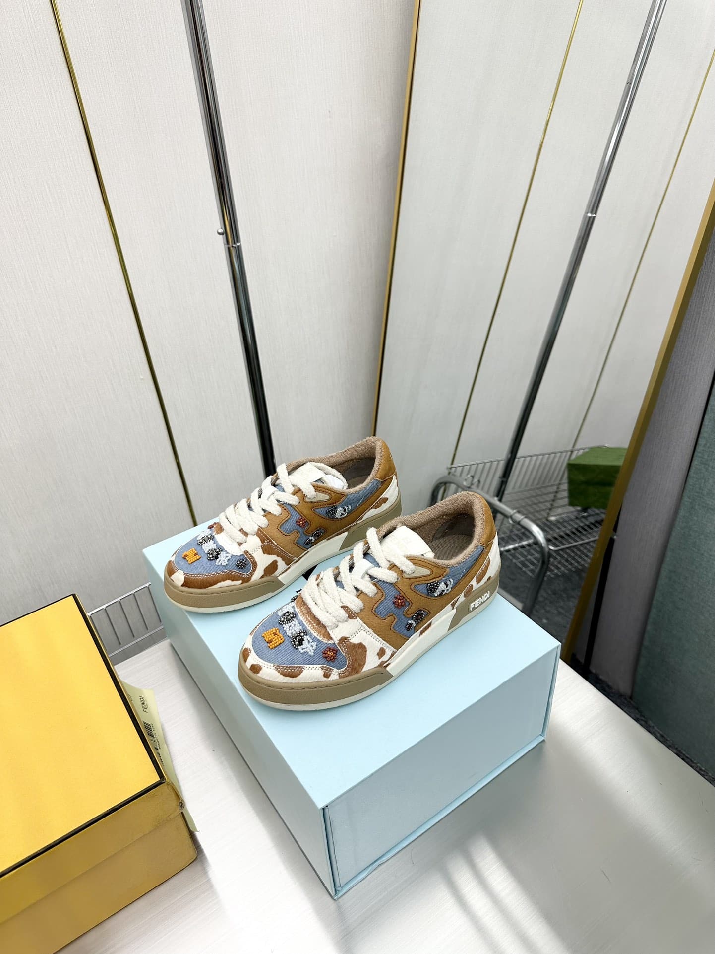 Fendi Match Suede Low Tops Brown And Blue