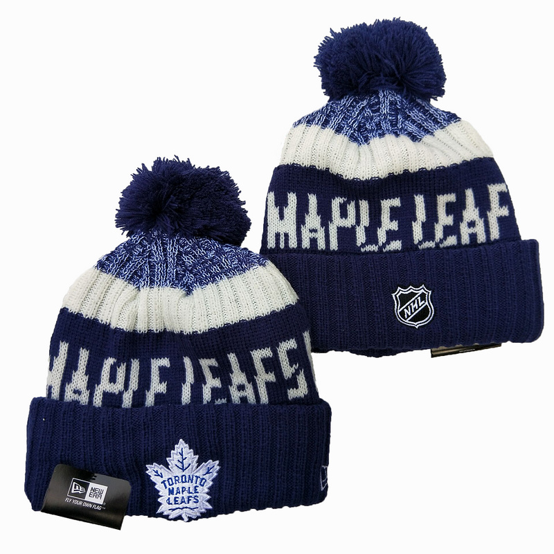 Men's black Toronto Maple Leafs knit cap with pom