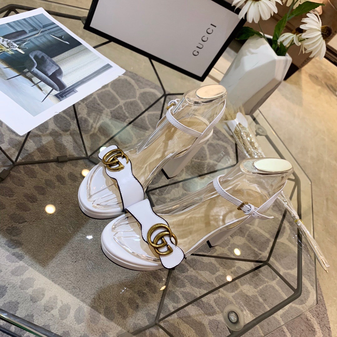 Gucci Gg Leather Heeled Sandal White