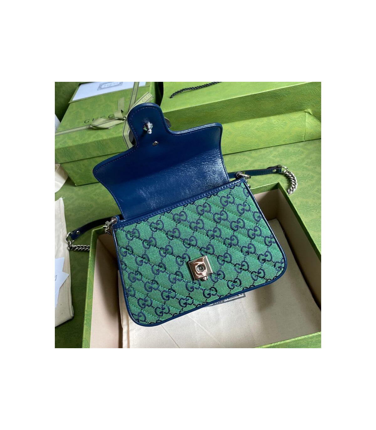 Gucci GG Marmont Multicolour Mini Top Handle Bag Green