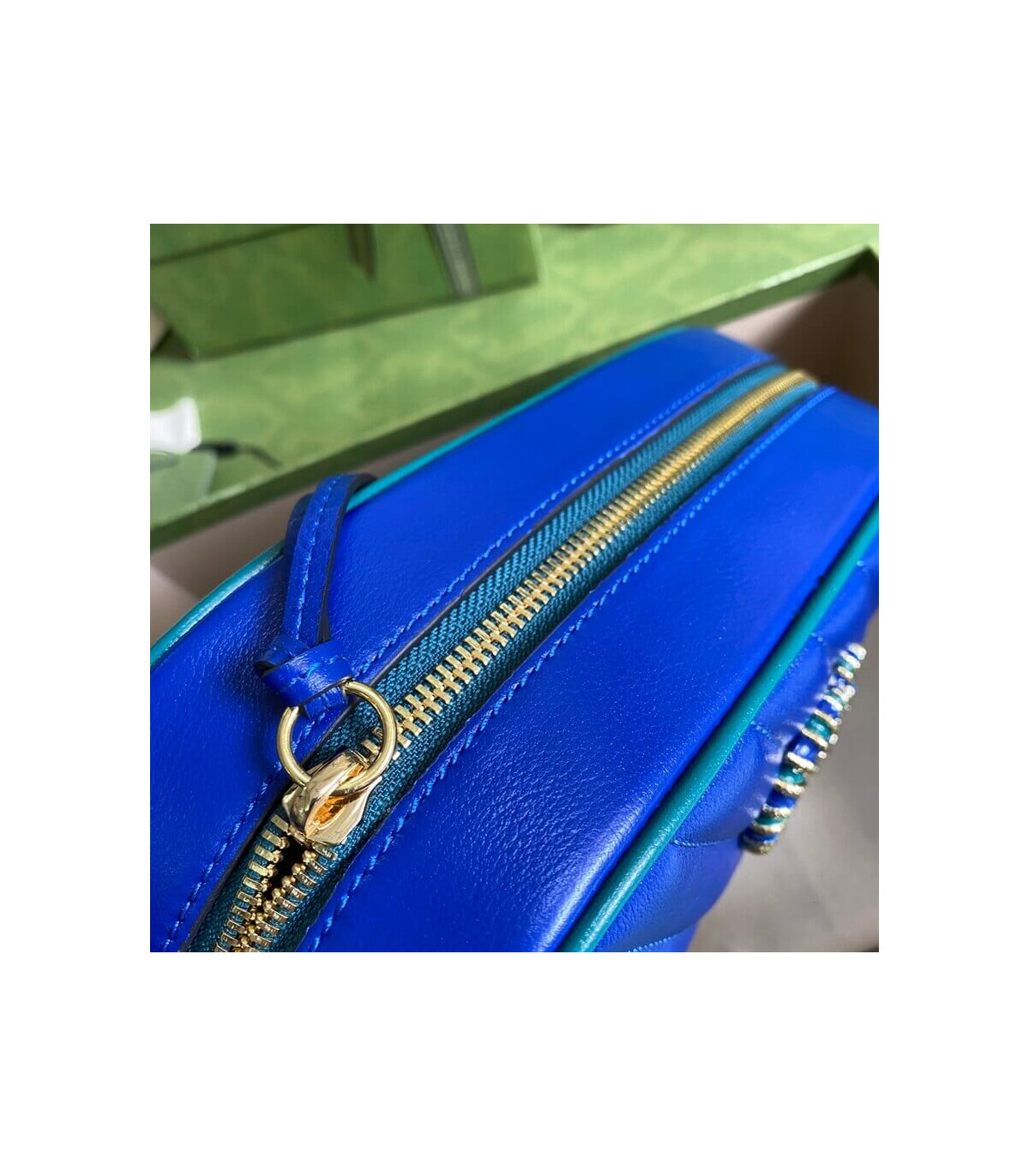 Gucci GG Marmont Small Shoulder Bag Blue and Emerald Leather
