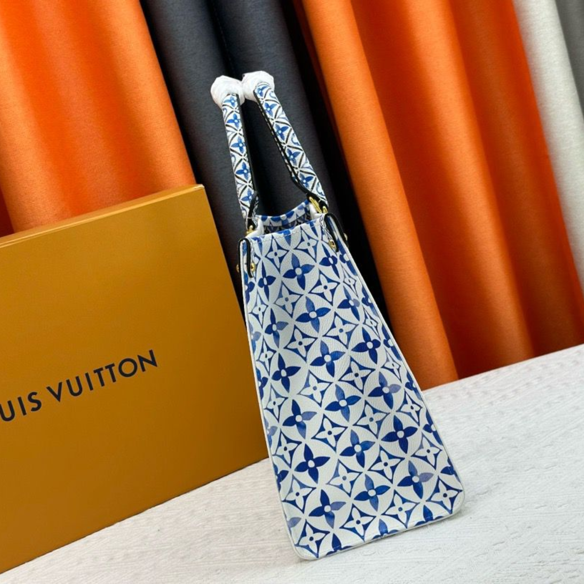 Louis Vuitton Onthego Handbag Blue Monogram Pattern 35cm/13.8in
