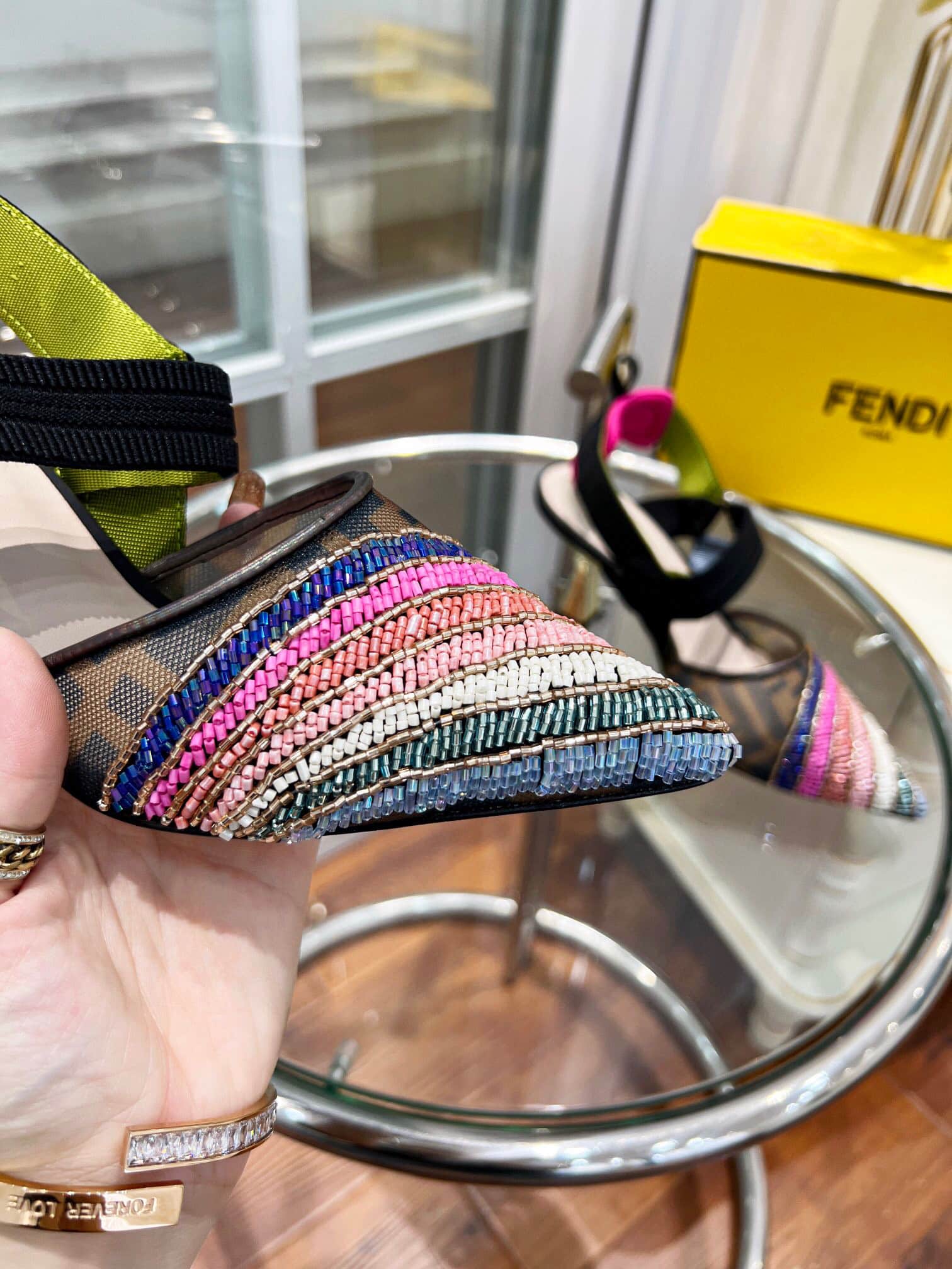 Fendi Colibri 85Mm Beaded Slingback Pumps Rainbow 8J8143Ai1E