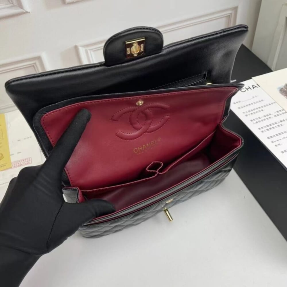Chanel Classic 11.12 Handbag Gold Tone Metal Black 25Cm A01112 Y01295 94305