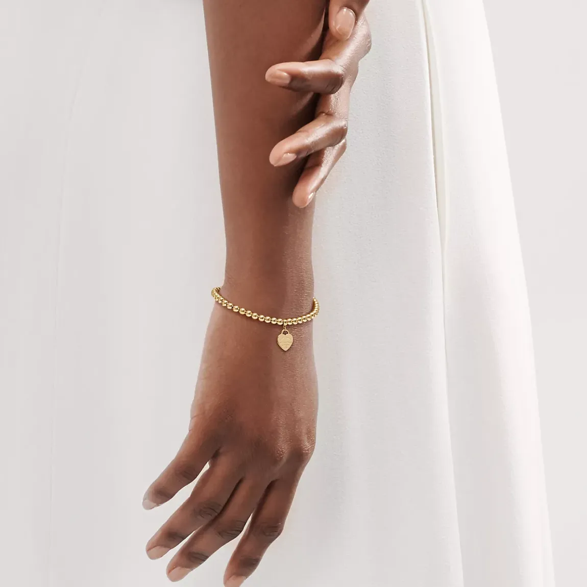 Tiffany Heart Tag Bead Bracelet in Yellow Gold