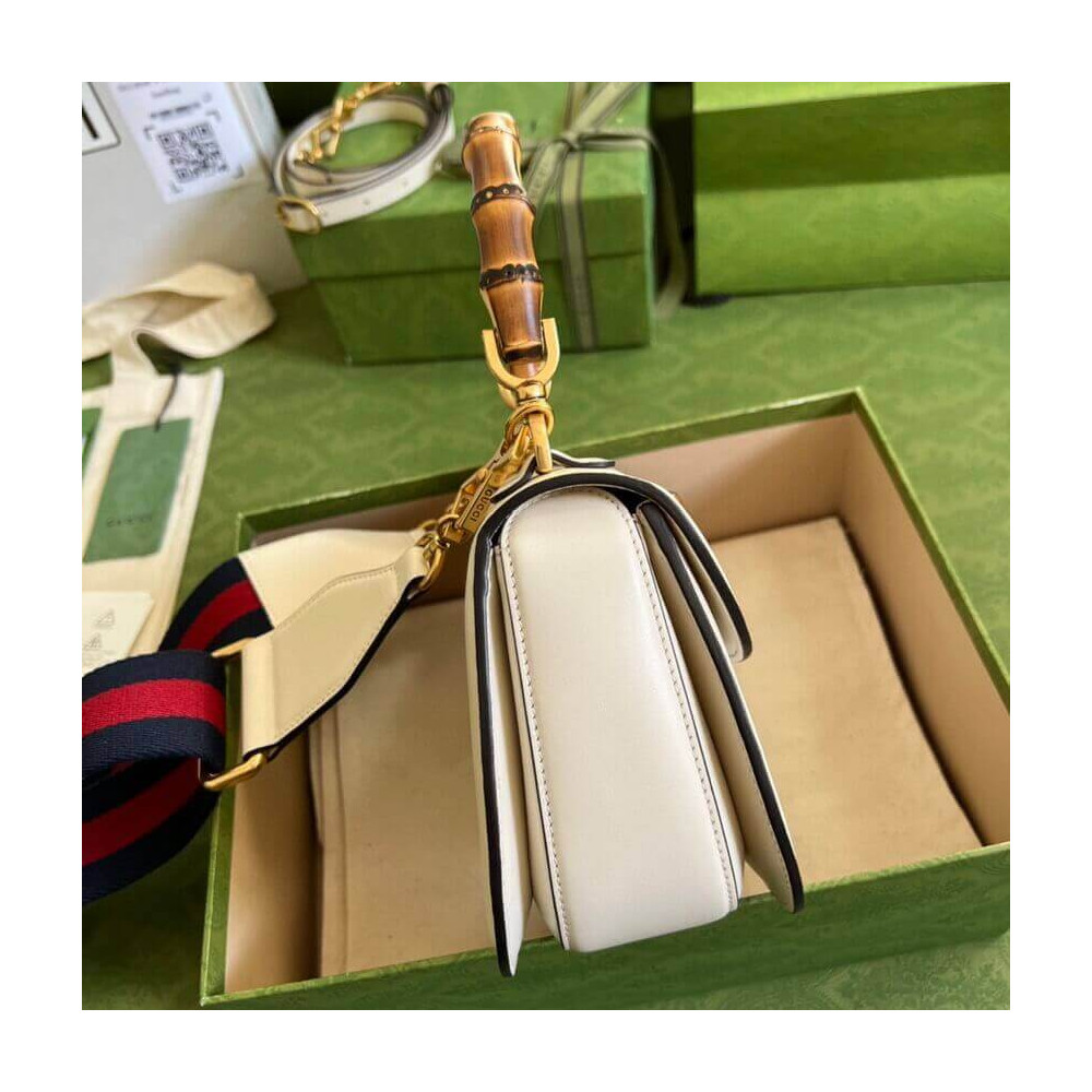 Gucci Small Top Handle Bag with Bamboo White