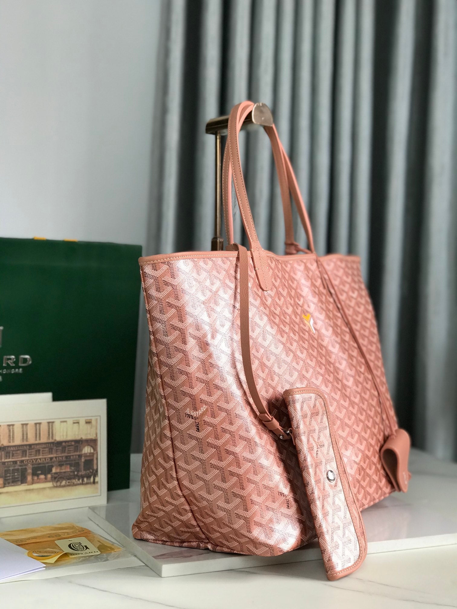 Goyard Saint Louis Gm Bag 40Cm Pink Canvas Chevroches Calfskin