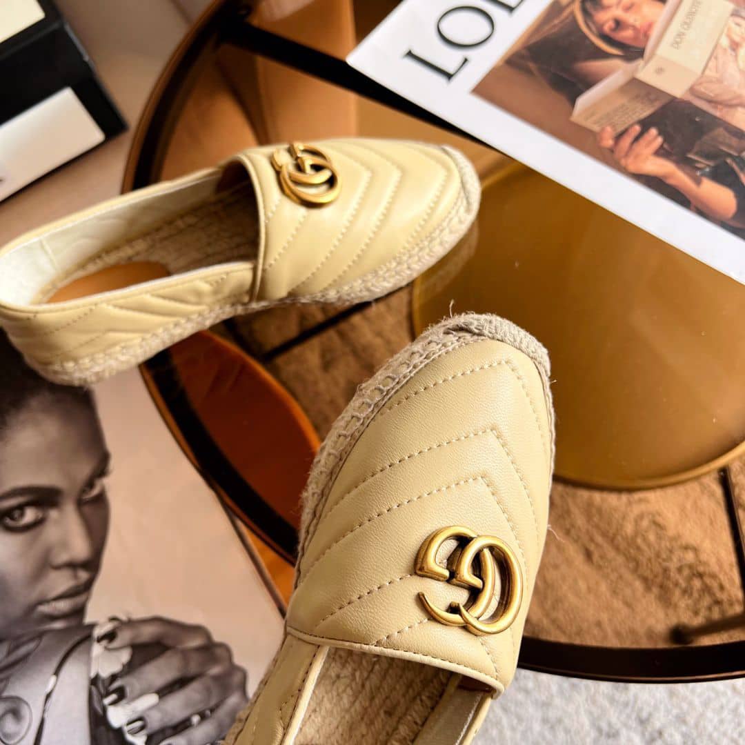 Gucci Leather Espadrille With Double G Beige
