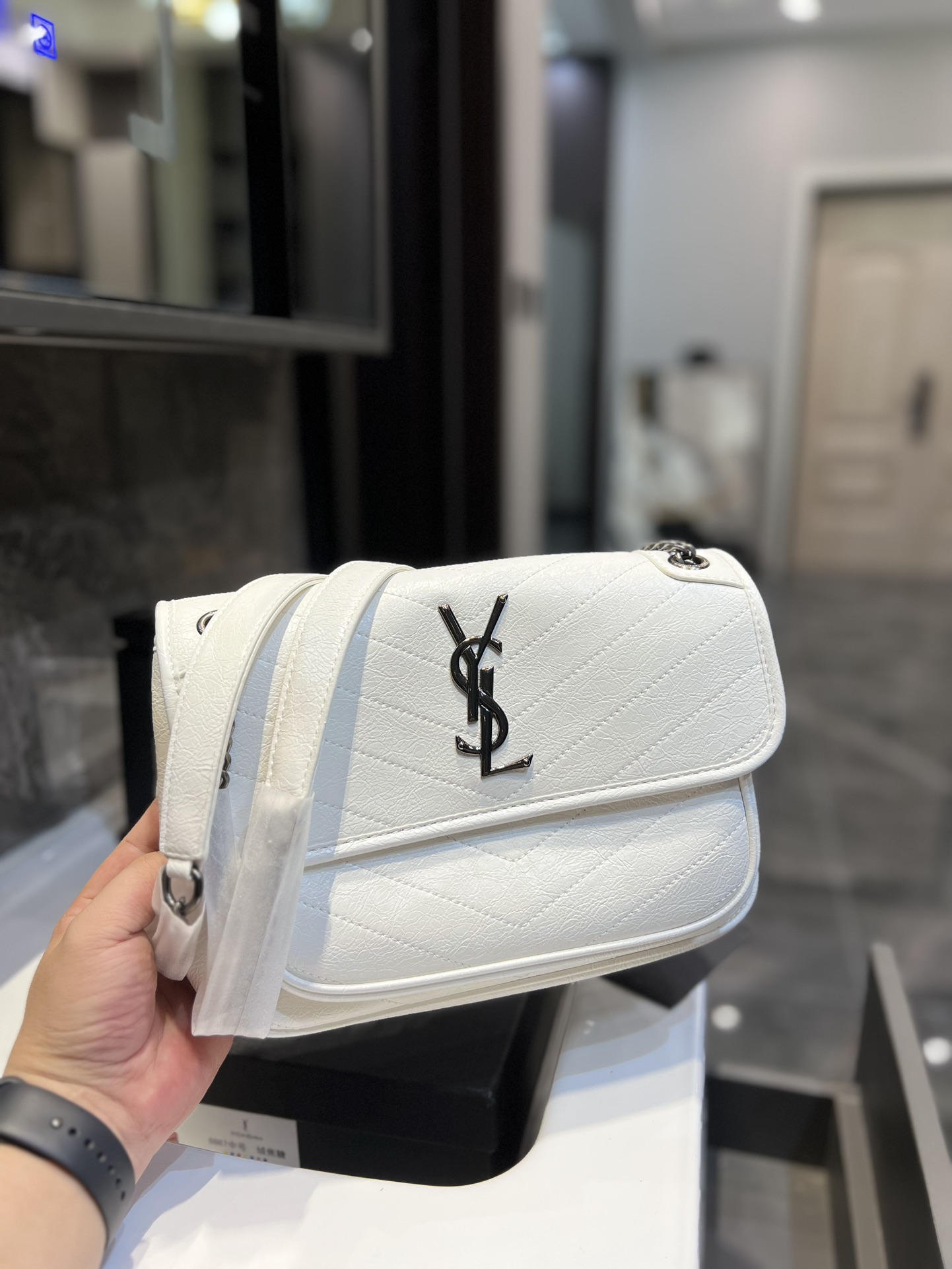 Saint Laurent Niki Baby Chain Bag In White