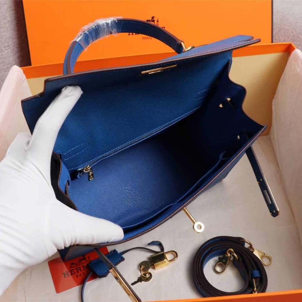 Hermès Kelly Sellier 25 Epsom Gold Hardware Dark Blue 25Cm
