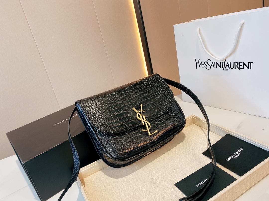 Saint Laurent Kaia Medidum Embossed Leather Black Gold Bag 23Cm