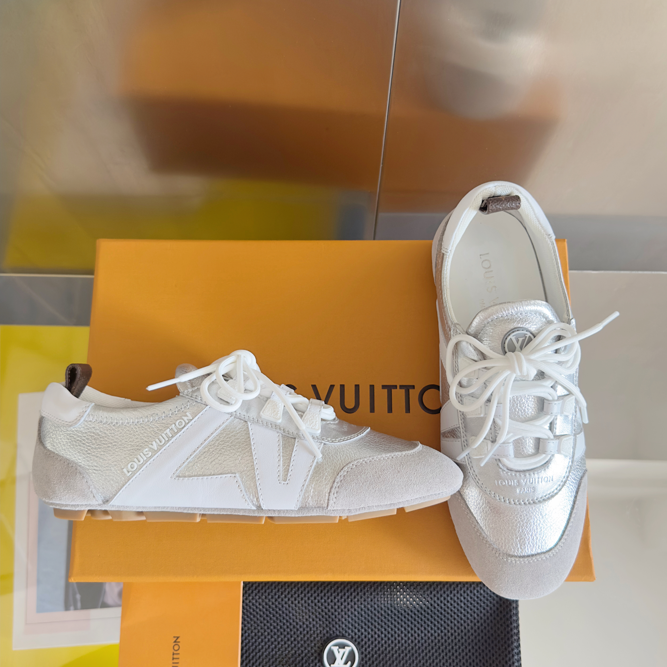 Louis Vuitton Sneakerina Silver White – Women’s Slim Sneakers