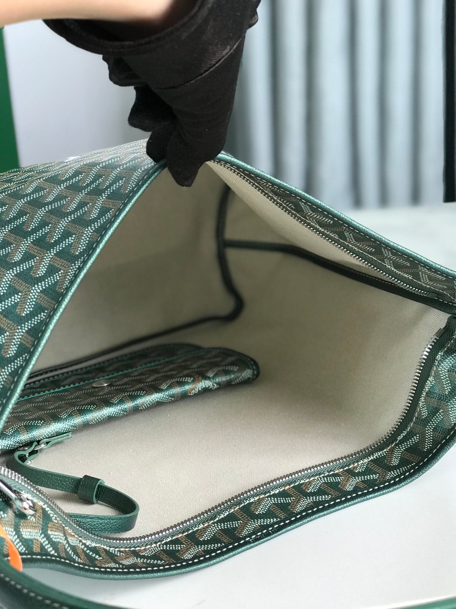Goyard Bohème Hobo Bag 42Cm Green Canvas Chevroches Calfskin