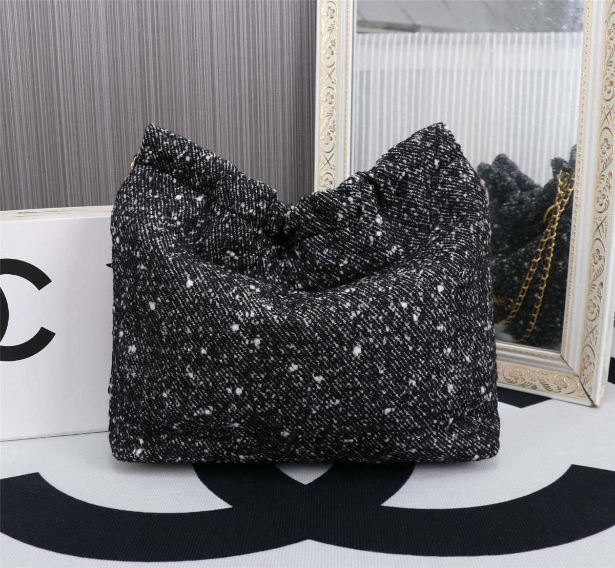 Chanel 22 Handbag Denim Gold And Dark Gray 40Cm/15.7in