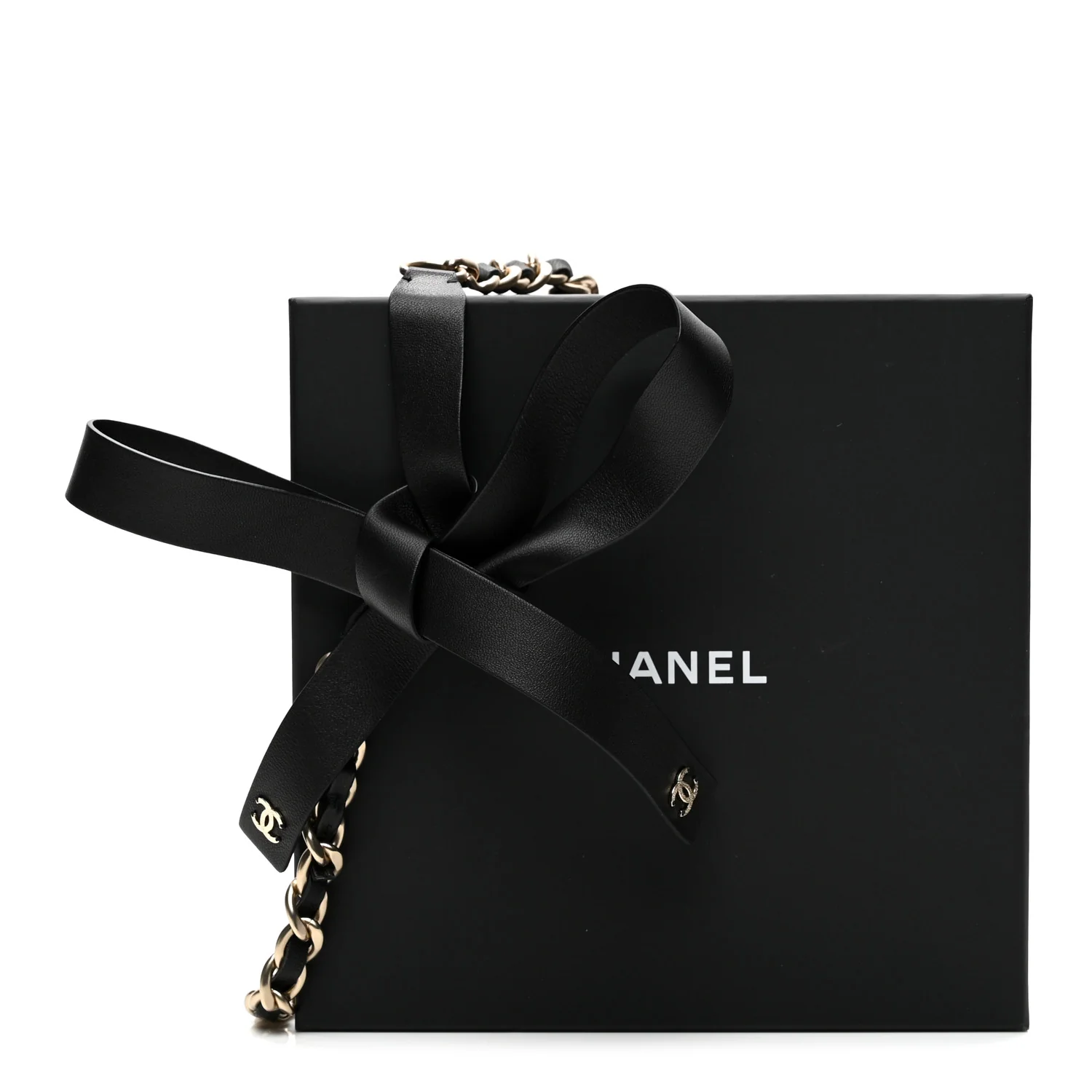 Lambskin Chain CC Bow Belt S Black