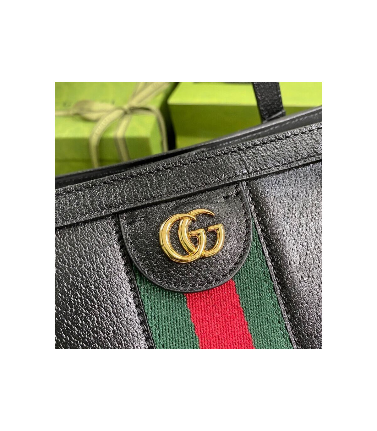 Gucci Ophidia Black Leather Tote Bag with Web Stripe 38cm/15in
