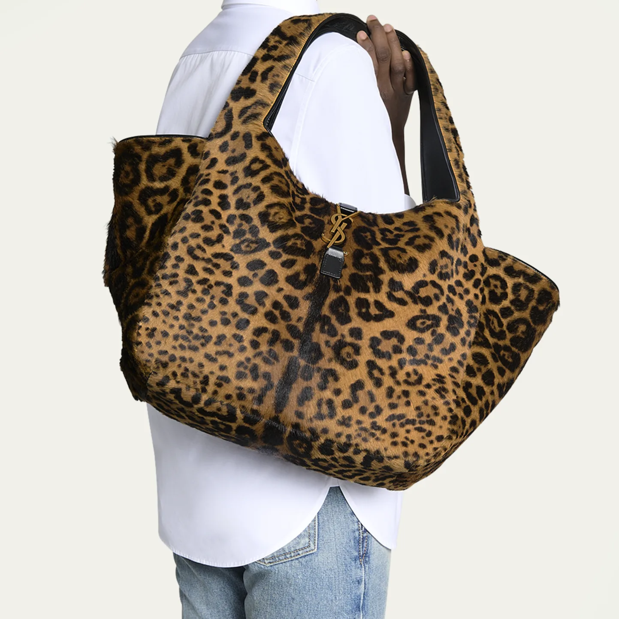 Saint Laurent Leopard Print Tote Bag Brown