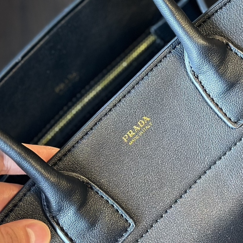 Prada Large Leather Tote Bag With Buckles Black 32Cm