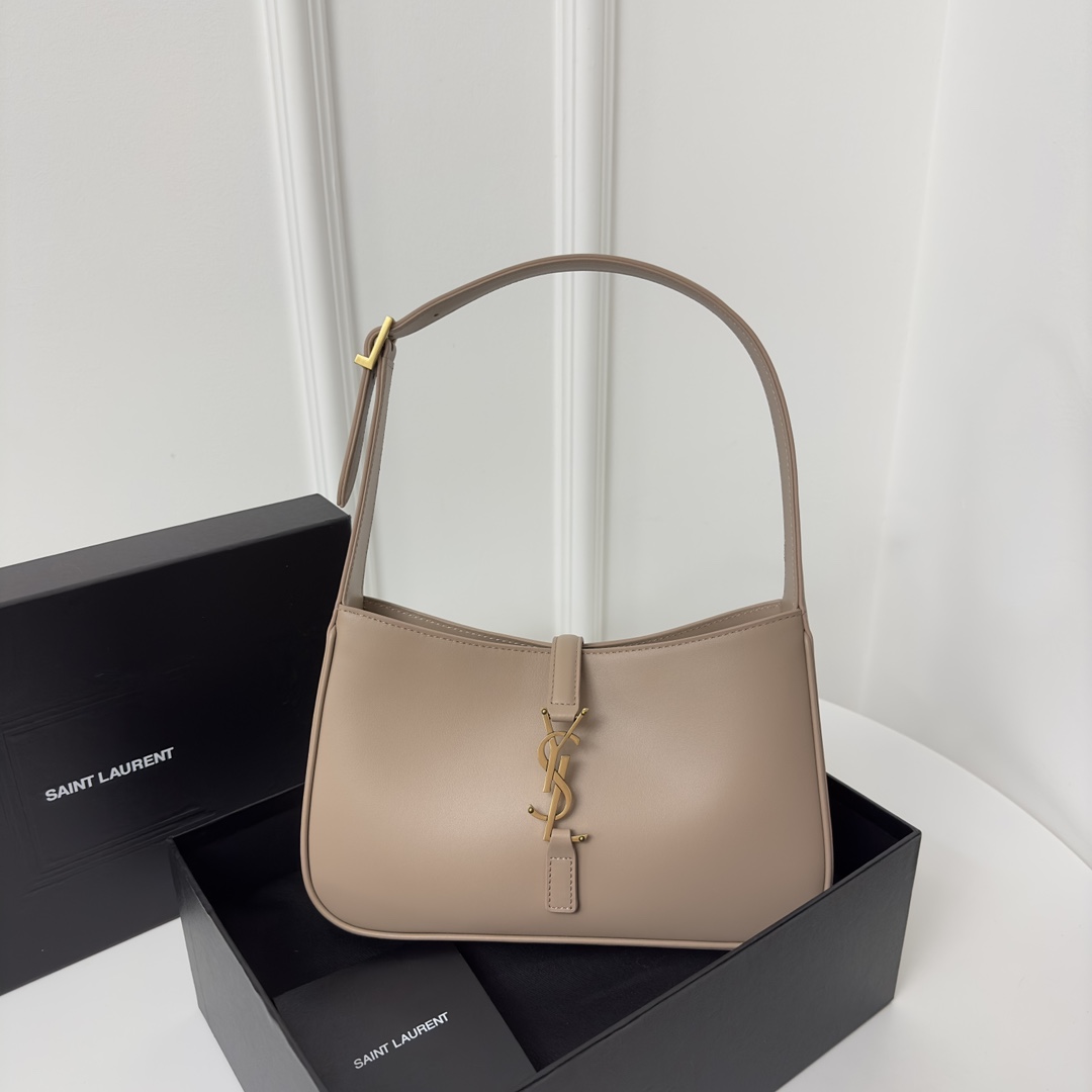 YSL-LE 5 À 7 in smooth leather-GREYISH BROWN