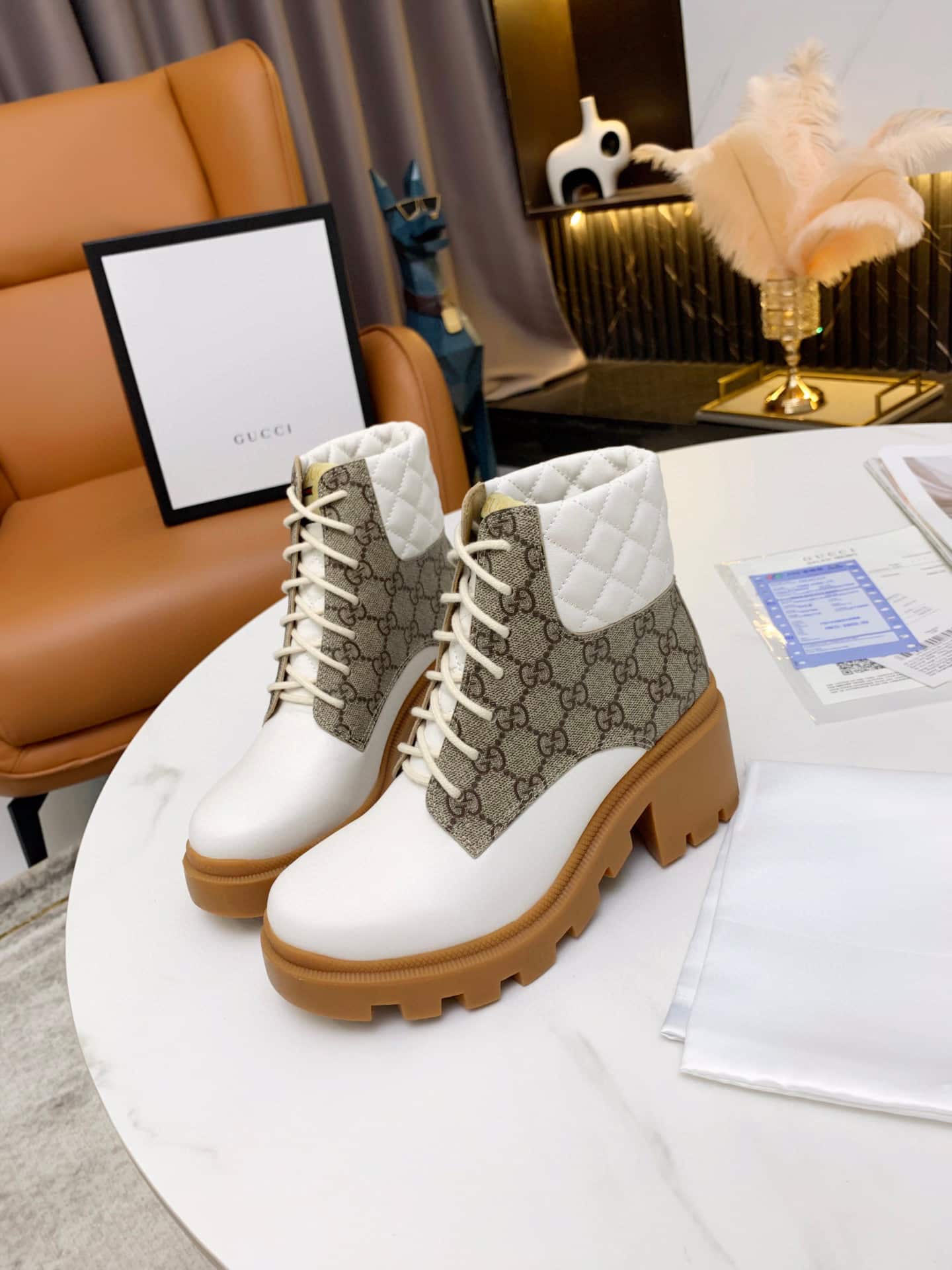 Gucci Gg Supreme Ankle Boots White