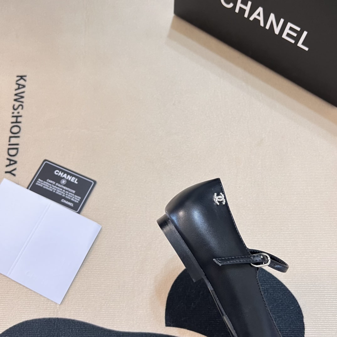 Chanel Square Toe Ballet Flats Black