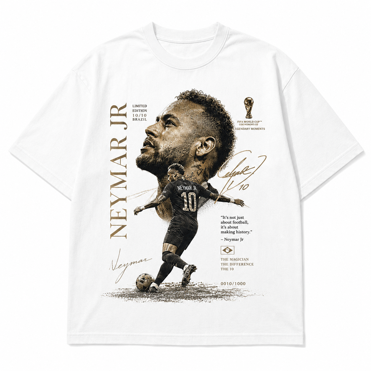 Neymar World Cup Printed T-Shirt  Unisex Loose Fit T-Shirt 100% Cotton Soft Comfortable Summer Casual Printed Top