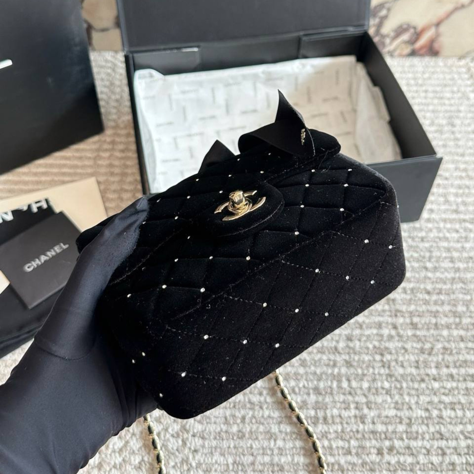 Chanel Mini Pearl Super Black Bag 17cm/6in