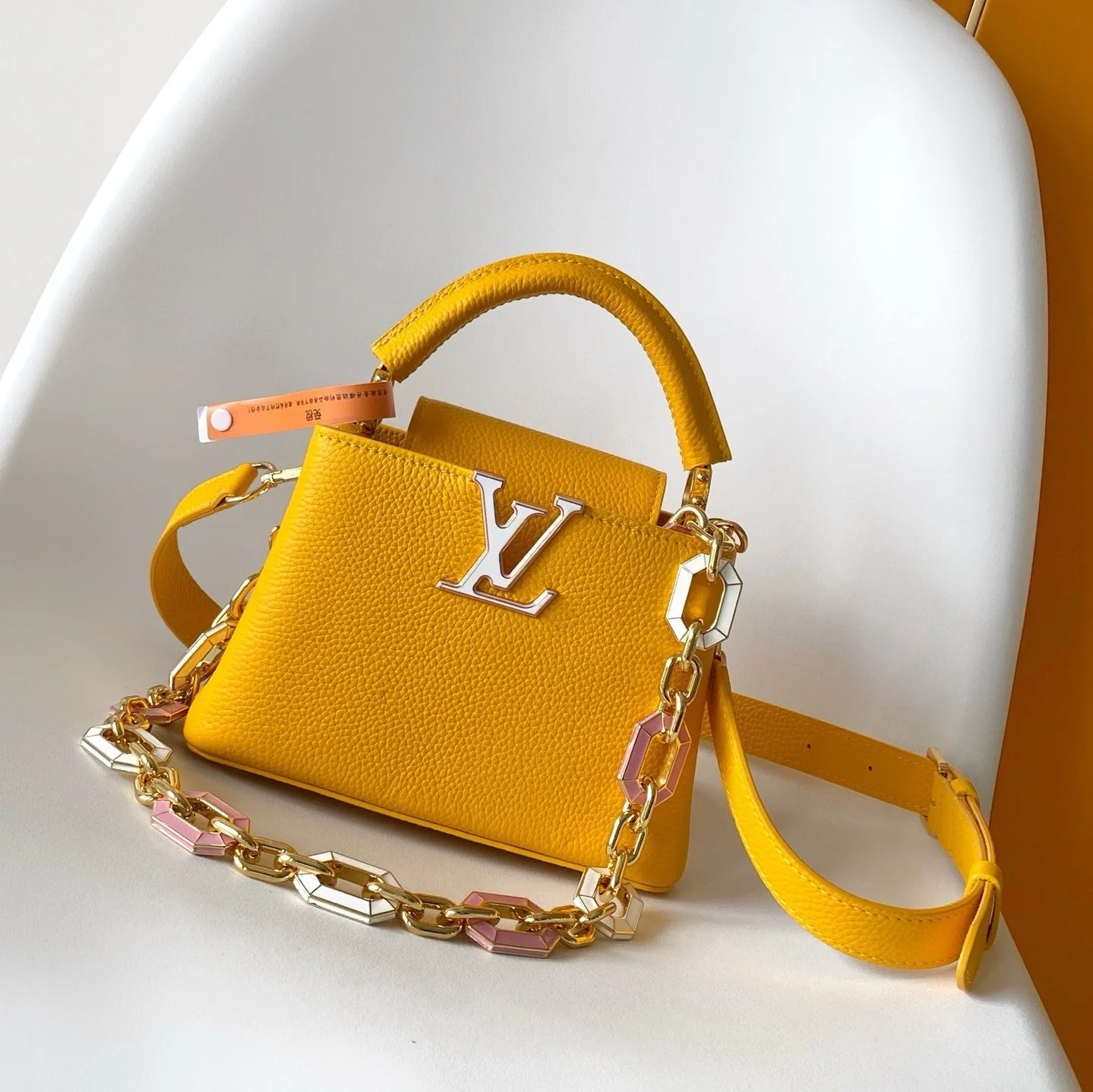 LV M25232 Capucines BB Handbag 21cm Orange Taurillon Cowhide GHW