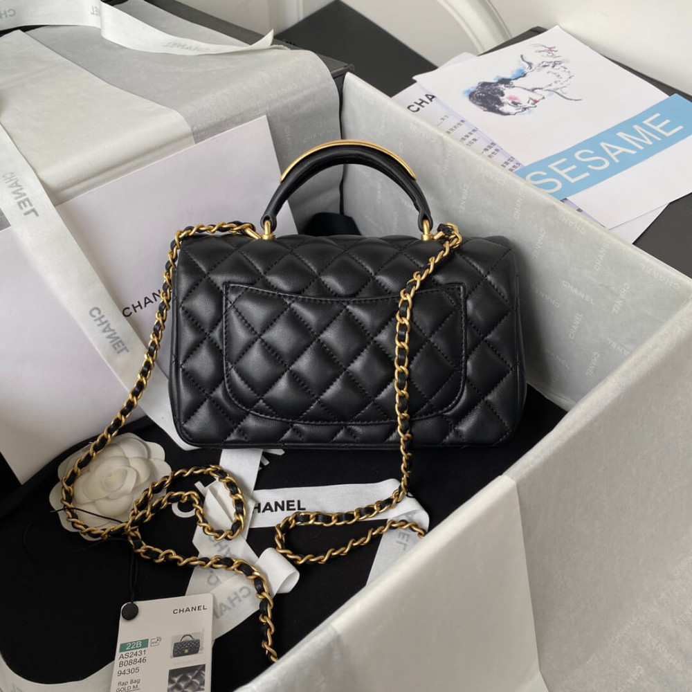 Chanel Mini Flap Bag With Gold Top Handle 20cm