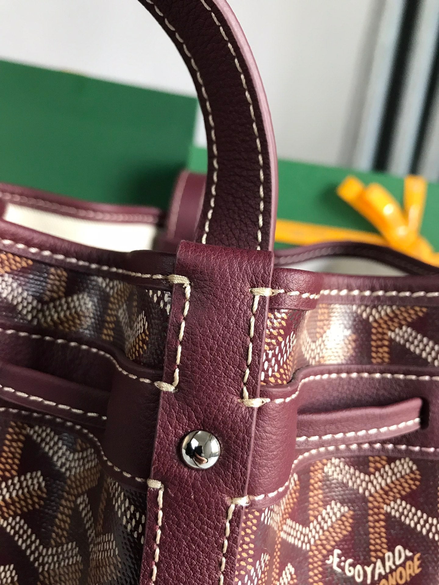 Goyard Petit Flot Bucket Bag 22 Cm Wine Red Goyardine Canvas And Lambskin Trim
