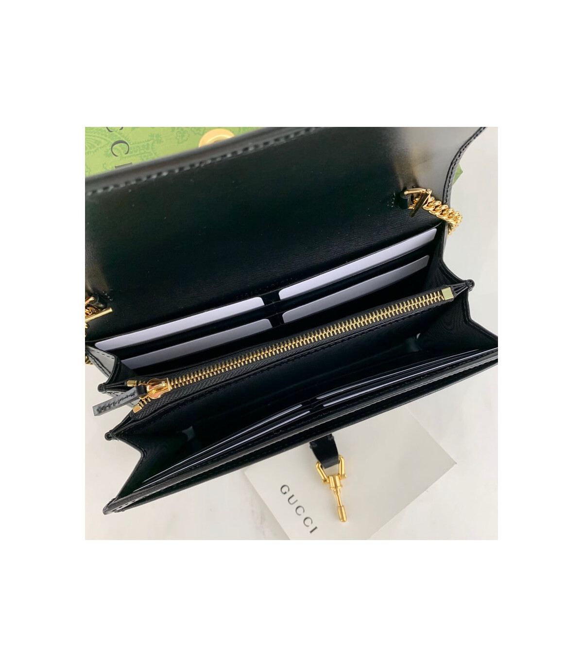 Gucci Jackie 1961 Black Calfskin Chain Wallet 19cm