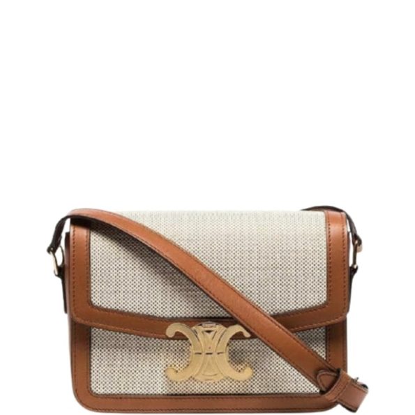 CELINE CLASSIQUE TRIOMPHE BAG IN TEXTILE AND CALFSKIN 22CM