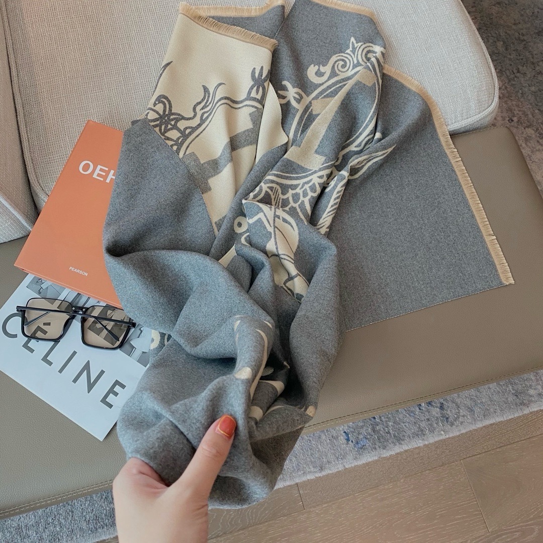 Hermes Cashmere Wool Scarf Wrap Shawl In Grey 180cm