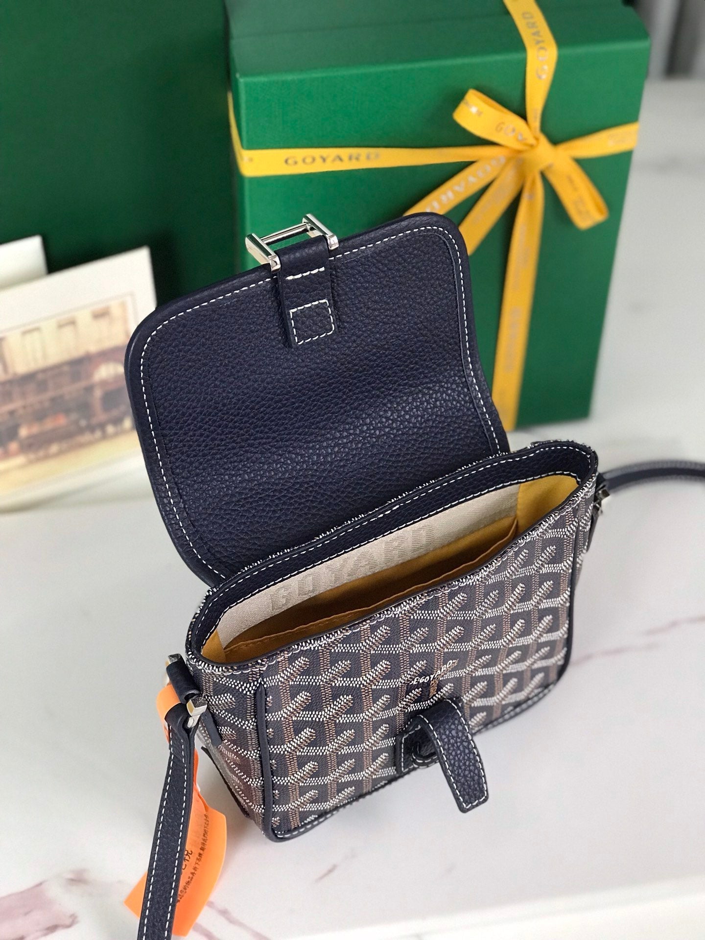 Goyard Grand Bleu 16 Cm Navy Blue Goyardine Canvas And Lambskin