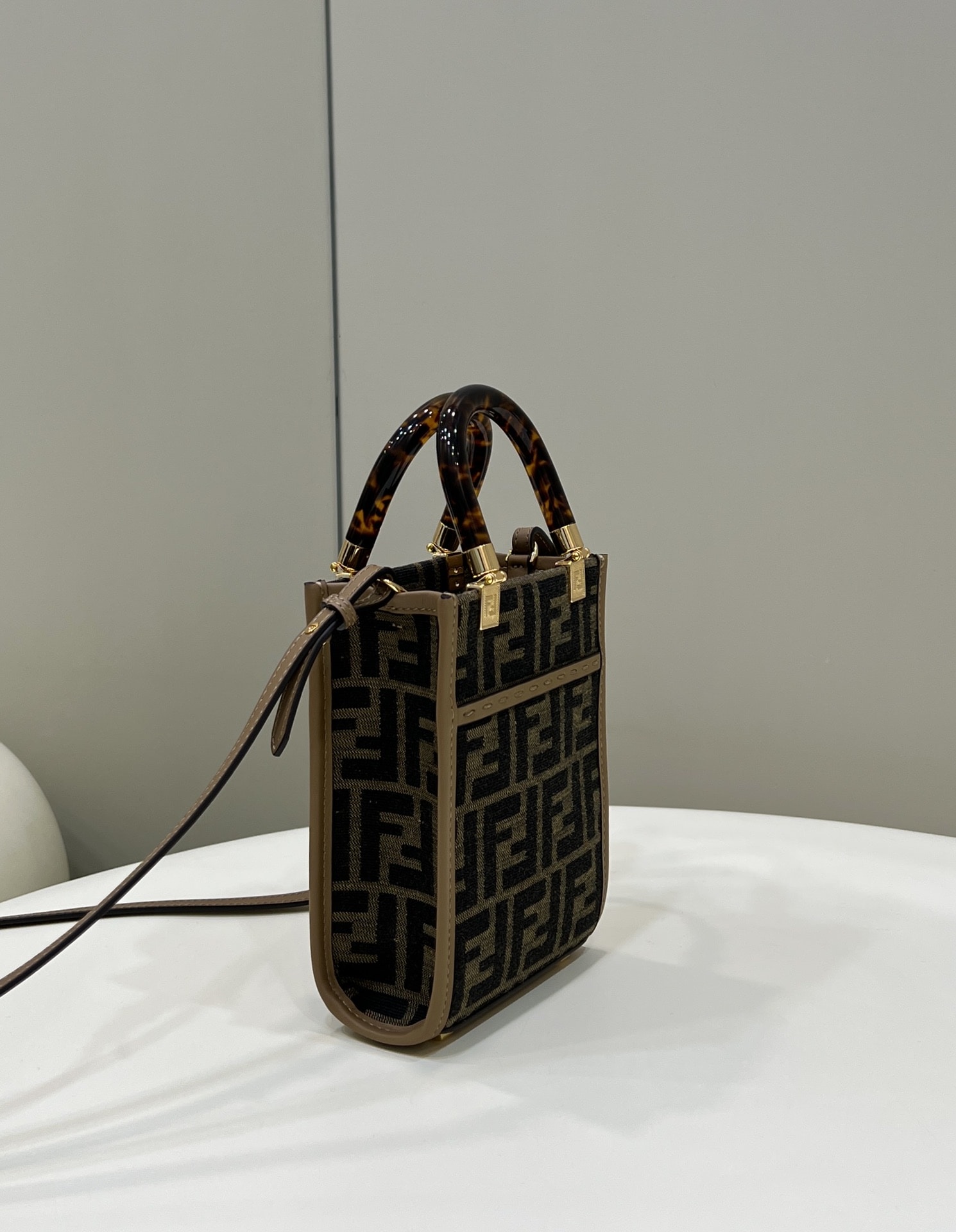 Fendi Mini Sunshine Shopper Brown Ff Fabric Mini Bag 18Cm