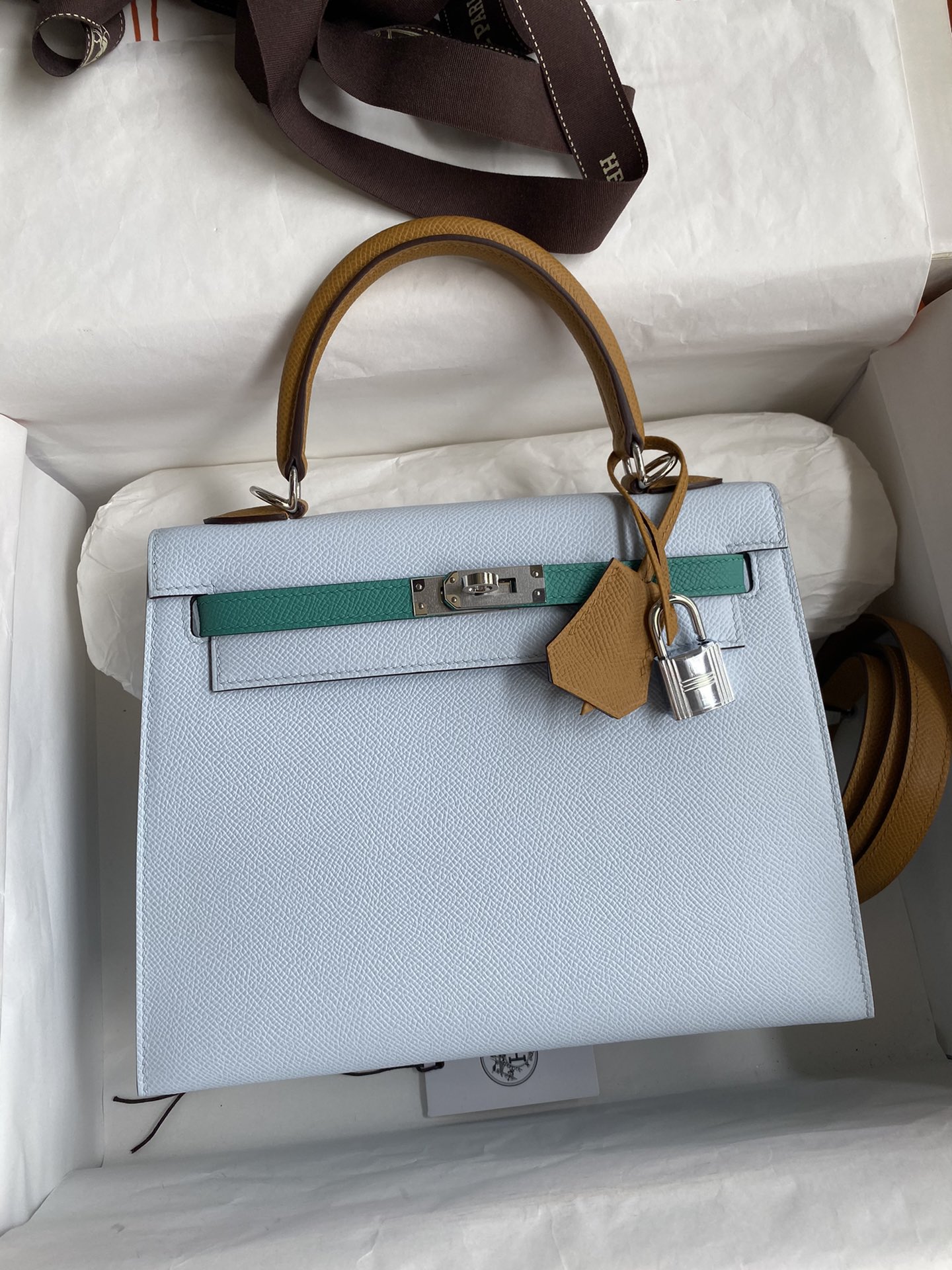 Hermes Kelly 25 Bag In Turquoise Epsom Leather For Women 25cm/10in