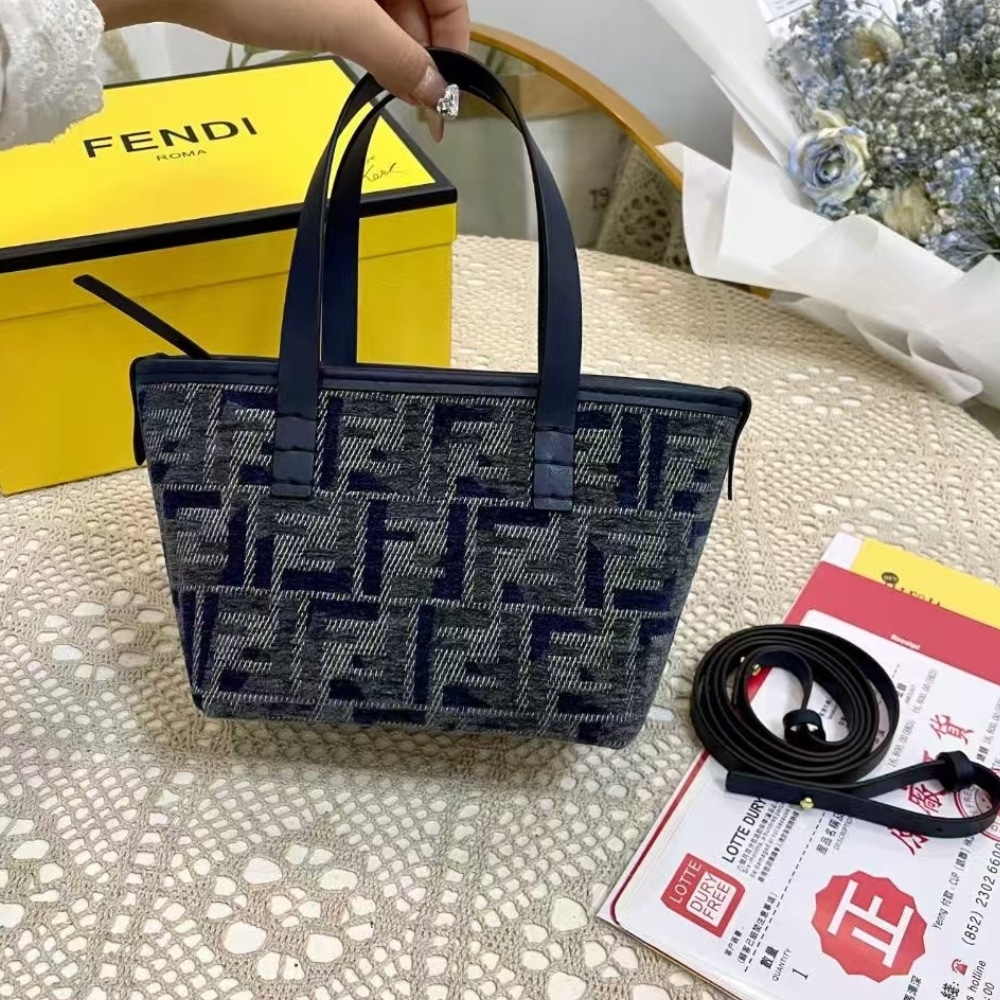 Fendi Roll Mini Ff Chenille Bag Dark Blue 16Cm 8Bs096Asu1F1Pqk