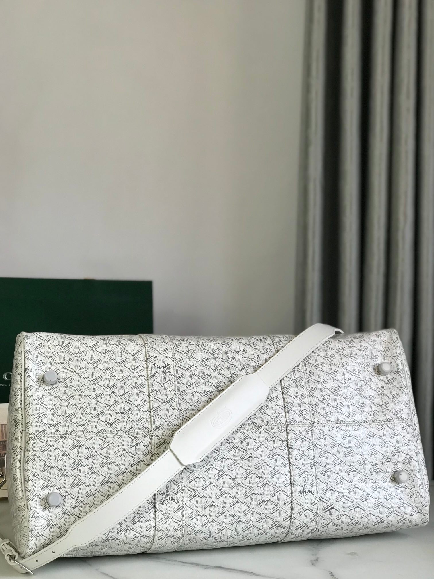 Goyard Boston 50 Bag Cm White Goyardine Canvas And Calfskin Trim