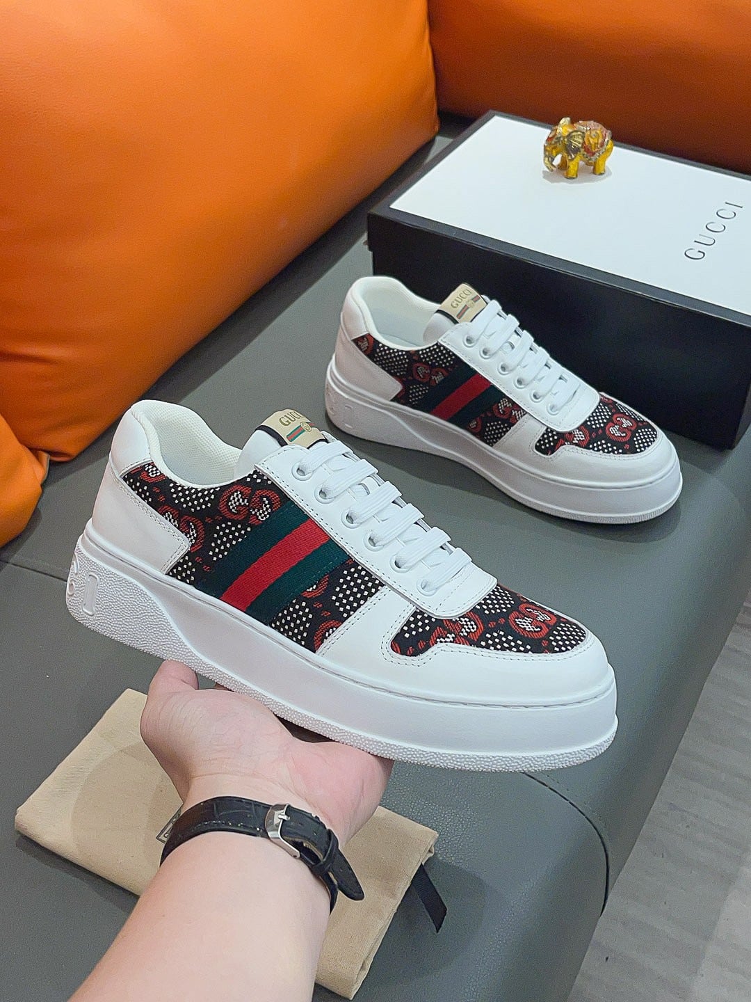 Gucci Screener Gg High Top Sneaker White With Red Logo
