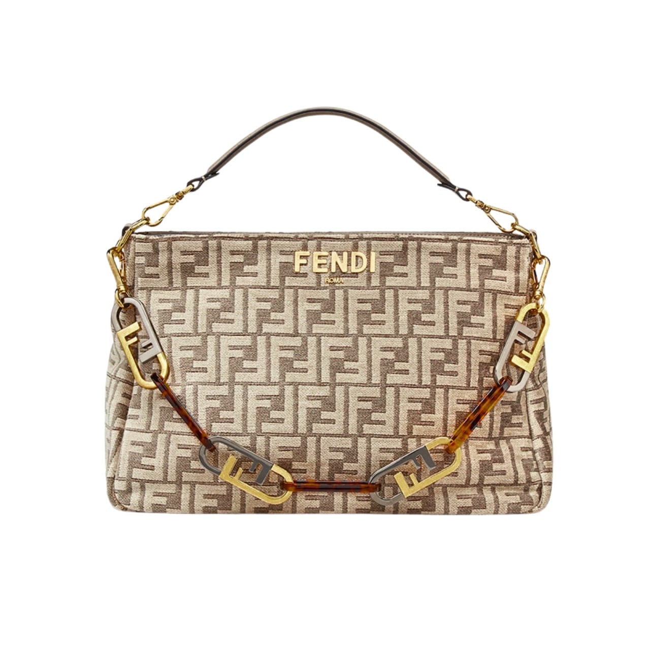 Fendi Olock Zip Dove Brown Tapestry Fabric Bag