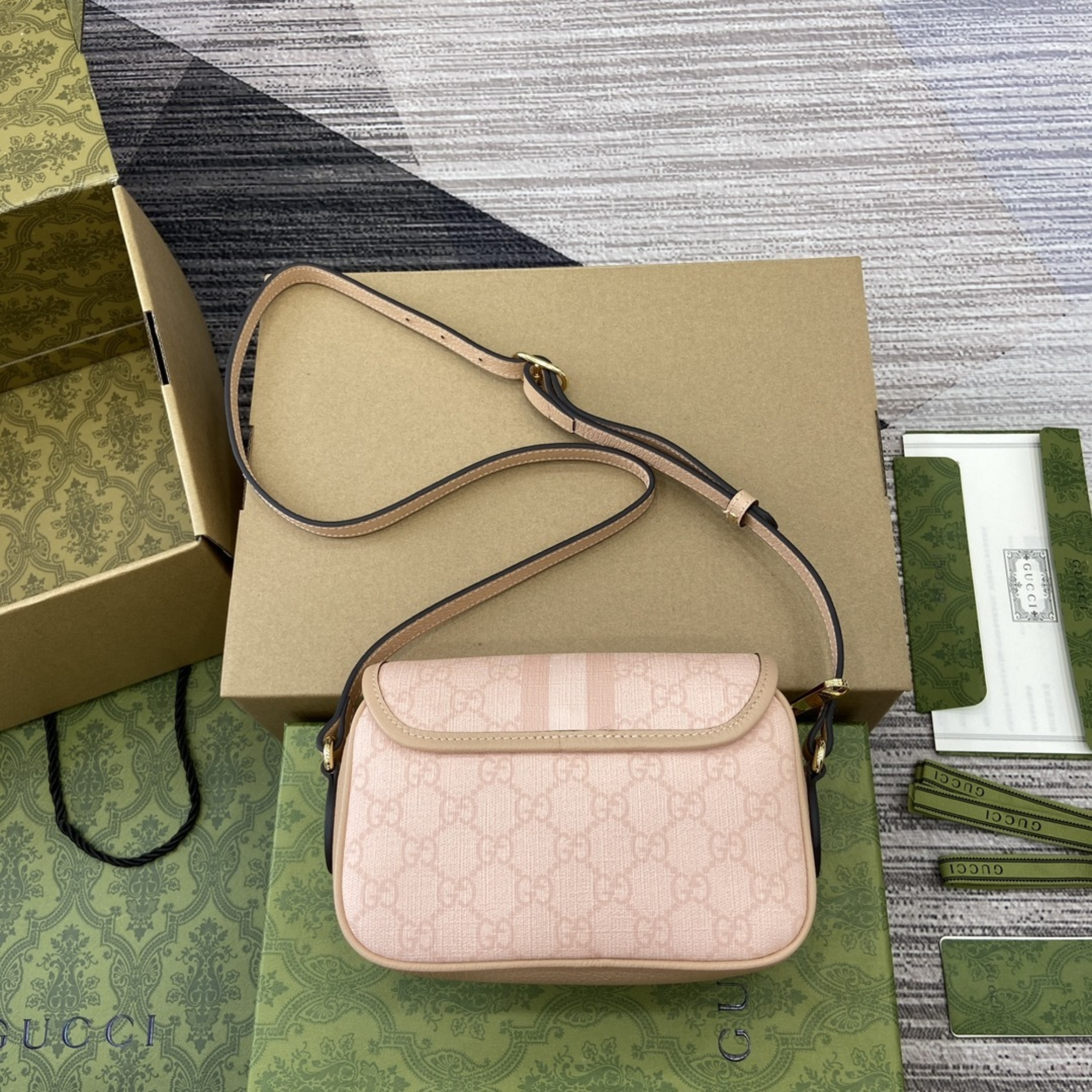Gucci Monogram Textured Dollar Mini Ophidia Rose Pink