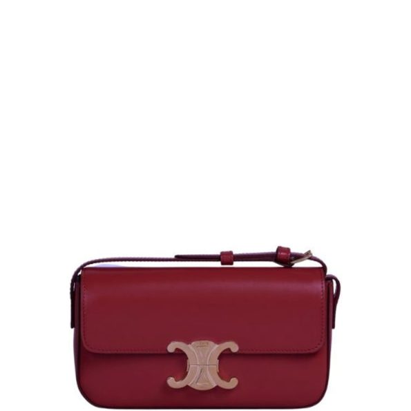 CELINE SHOULDER BAG TRIOMPHE IN SHINY CALFSKIN DARK RED 18CM