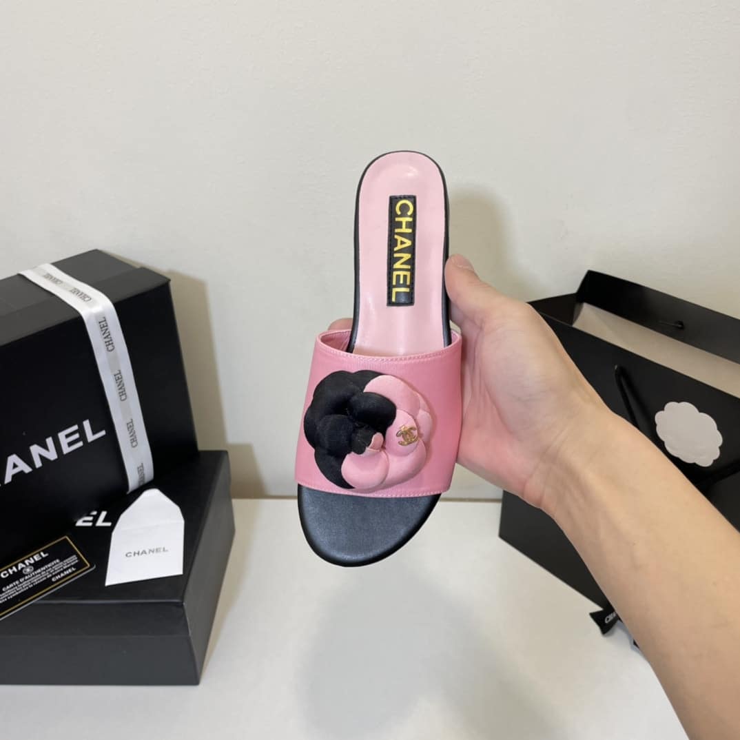 Chanel Camellia Slides Pink Black