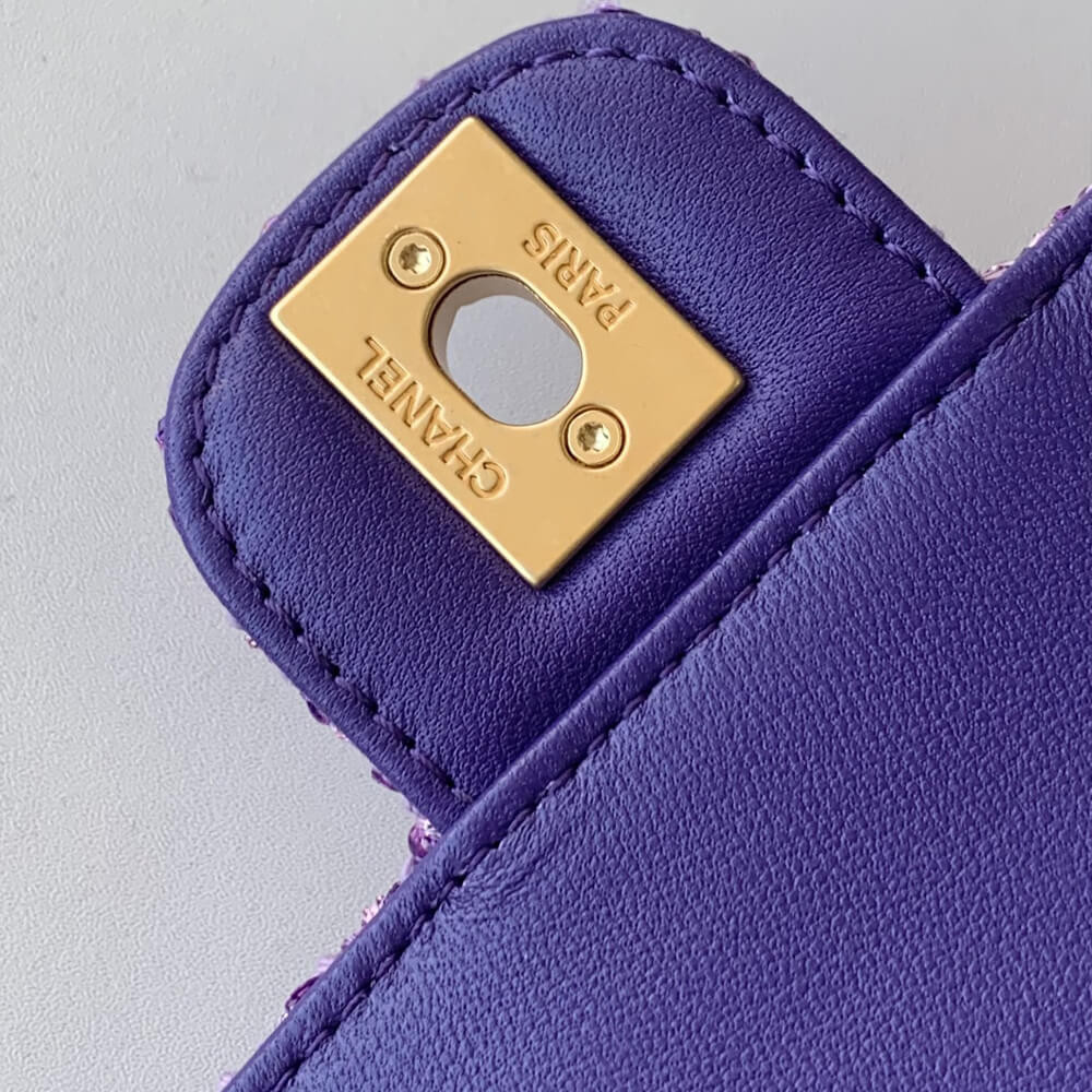 Chanel Mini Sequin Flap Bag with Top Handle Purple Tweed