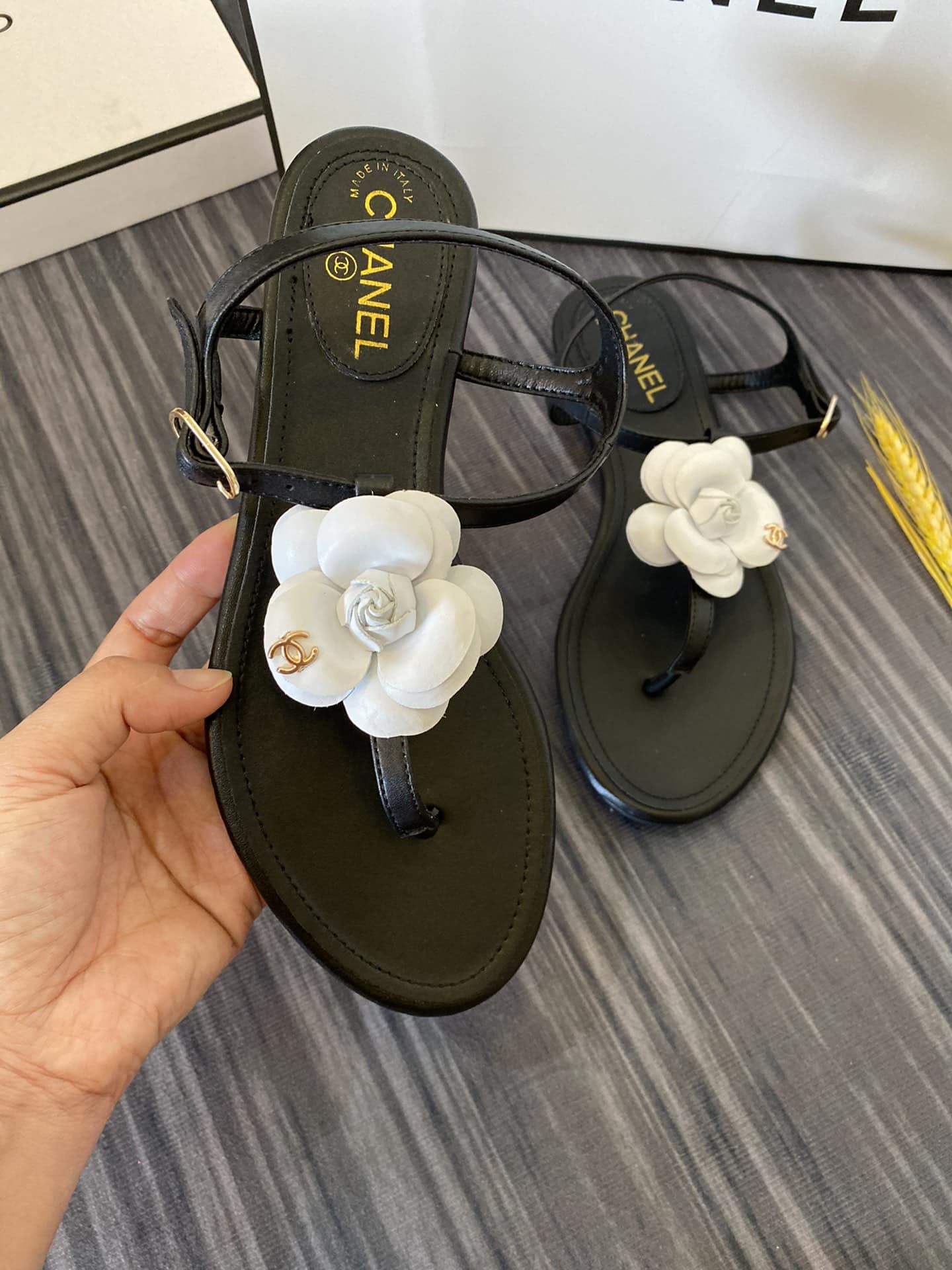 Chanel Jelly White Rubber Camellia Cc Logo Sandals Black