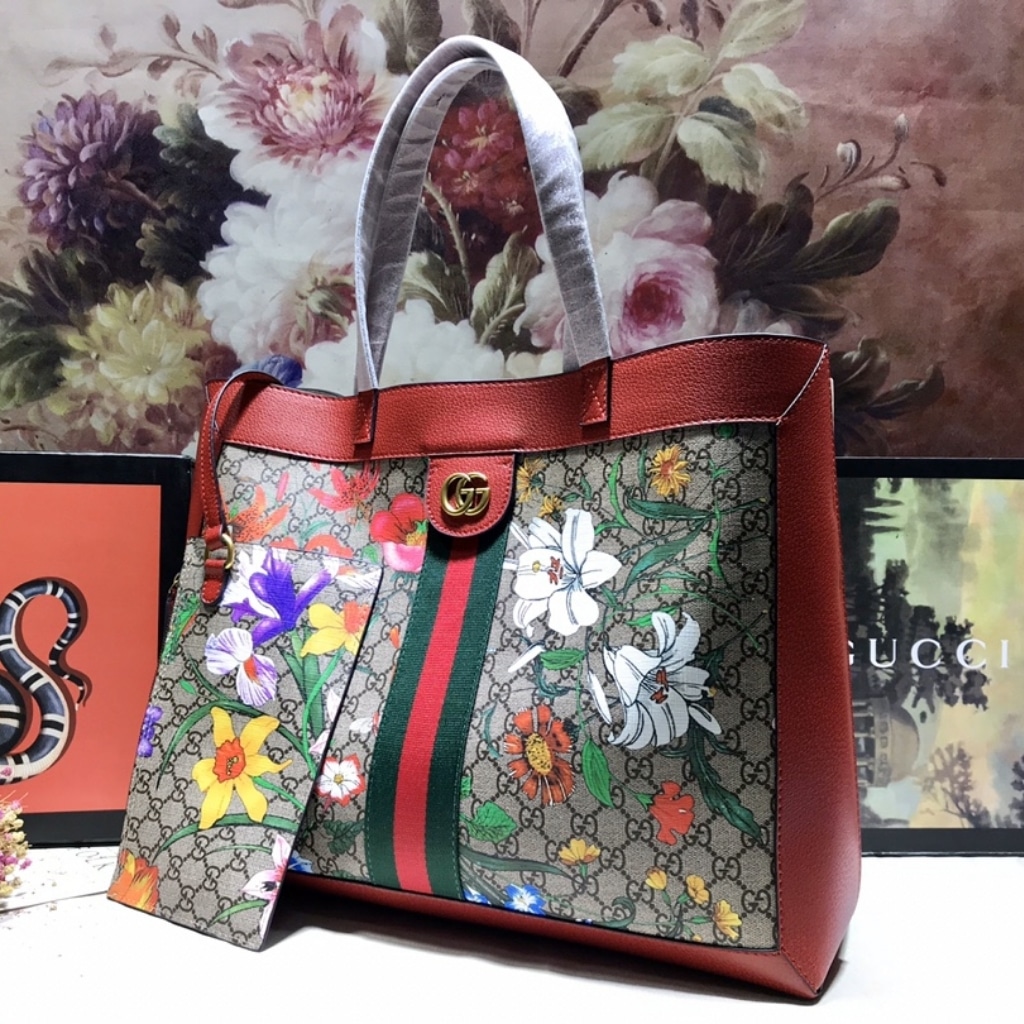 Gucci Ophidia GG Flora Medium Tote Bag Dark Red 44Cm 547947 HWHAC 8722